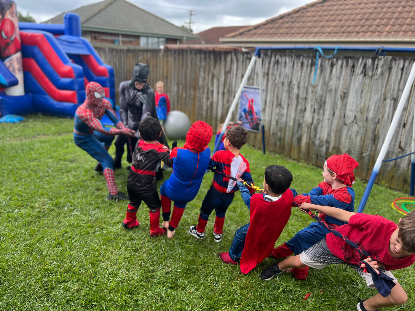 Spiderman party tug of war auckland